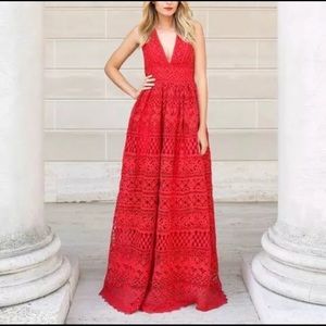 Red crochet lace maxi dress - formal gown